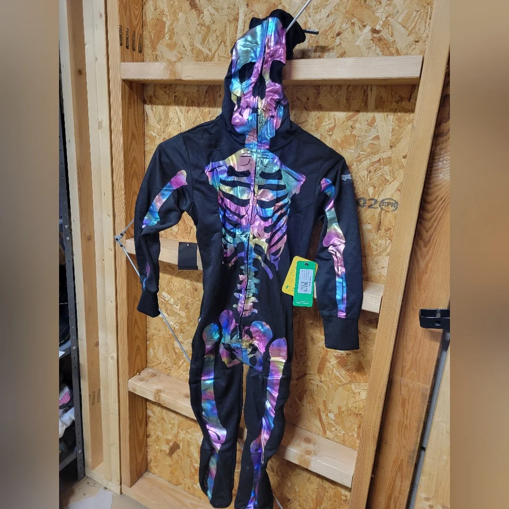 Tipsy Elves NWT  Kids Iridescent Skeleton Costume Loungewear Jumpsuit Size Mediu